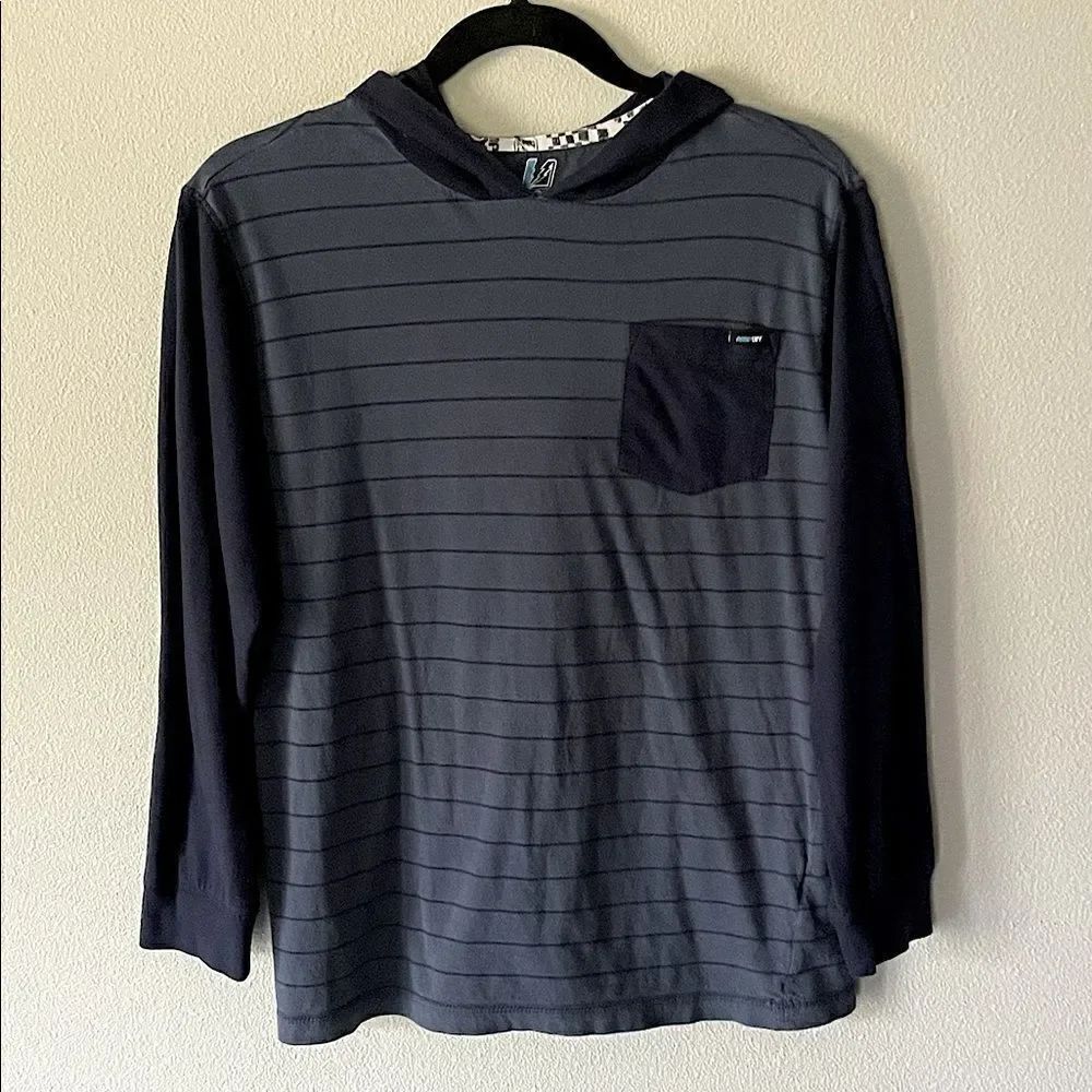 Youth Amplify, Blue and Black Striped Hoodie. Size Medium.